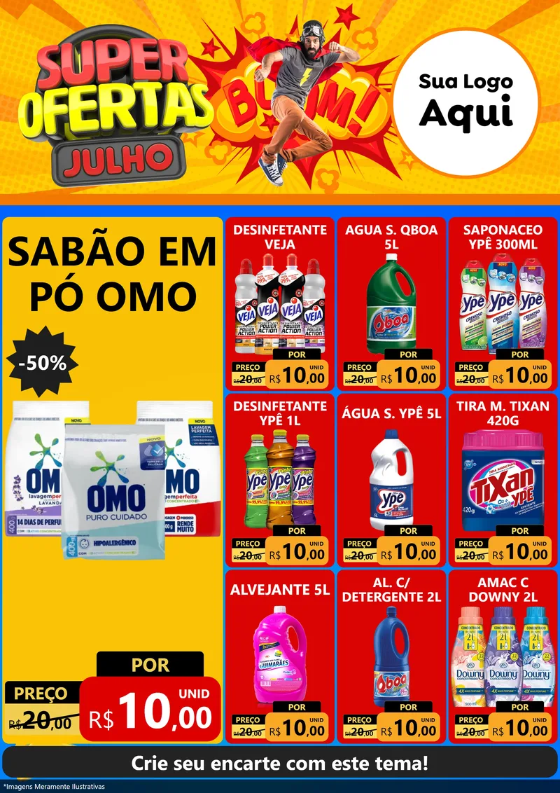 Modelo de Encarte para Encarte A4 Vertical com o tema Super Ofertas Julho para Produtos de Limpeza