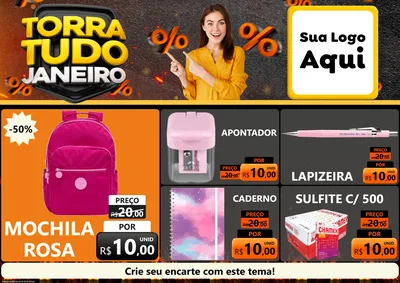 Modelo de Encarte para Encarte A4 Horizontal com o tema Torra Tudo Janeiro para Papelaria