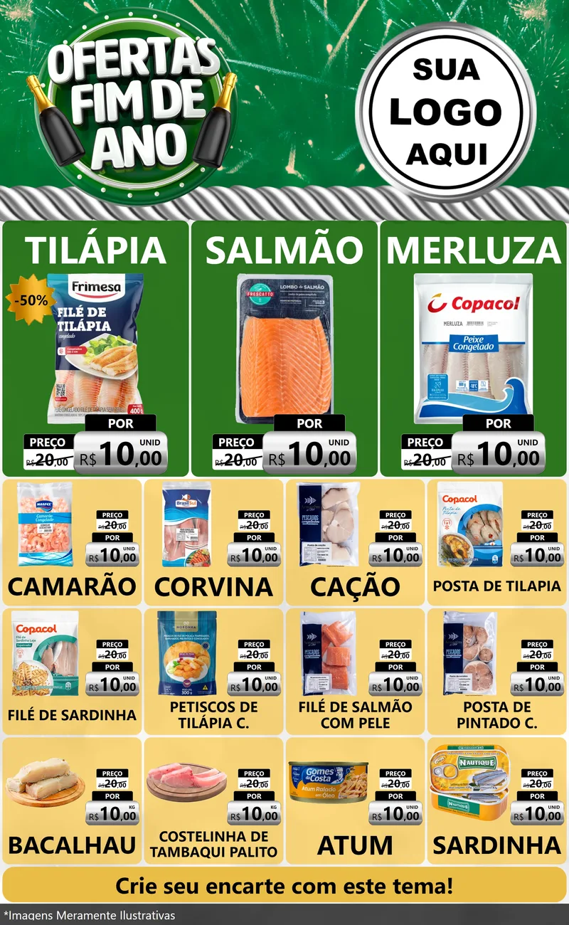 Modelo de Encarte para Encarte Grande com o tema Ofertas Fim de Ano para Peixaria
