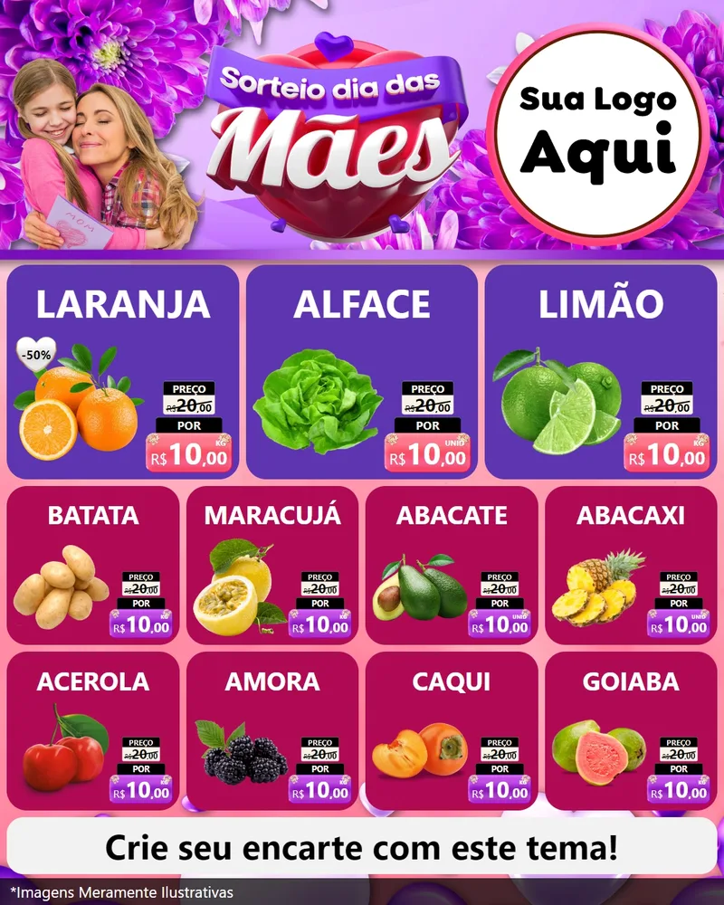 Modelo de Rede Social para Feed Instagram com o tema Sorteio Dia das Mães para Hortifrúti