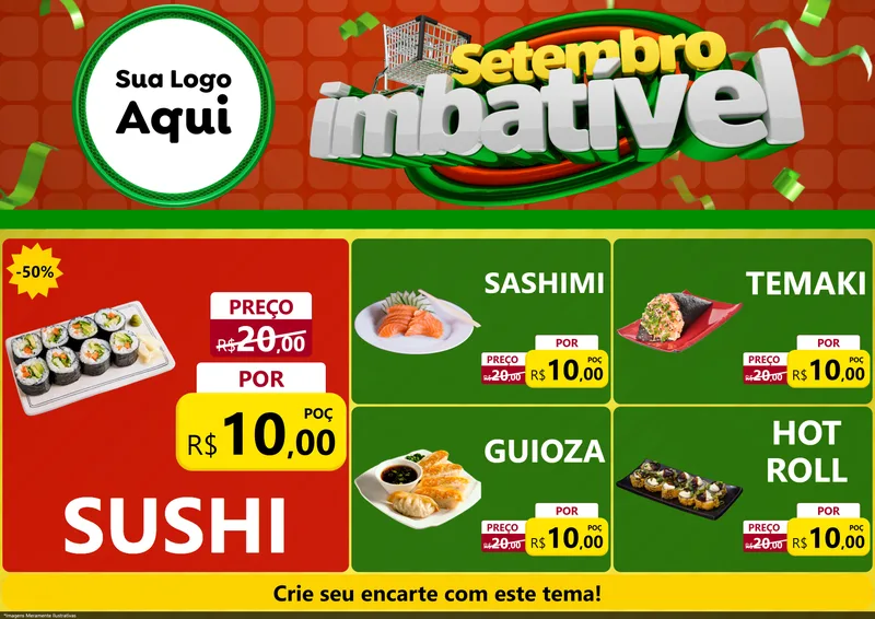 Modelo de Encarte para Encarte A4 Horizontal com o tema Setembro Imbatível para Comida japonesa
