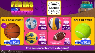 Modelo de TV para TV Horizontal com o tema Férias com Grandes Ofertas para Artigos Esportivos