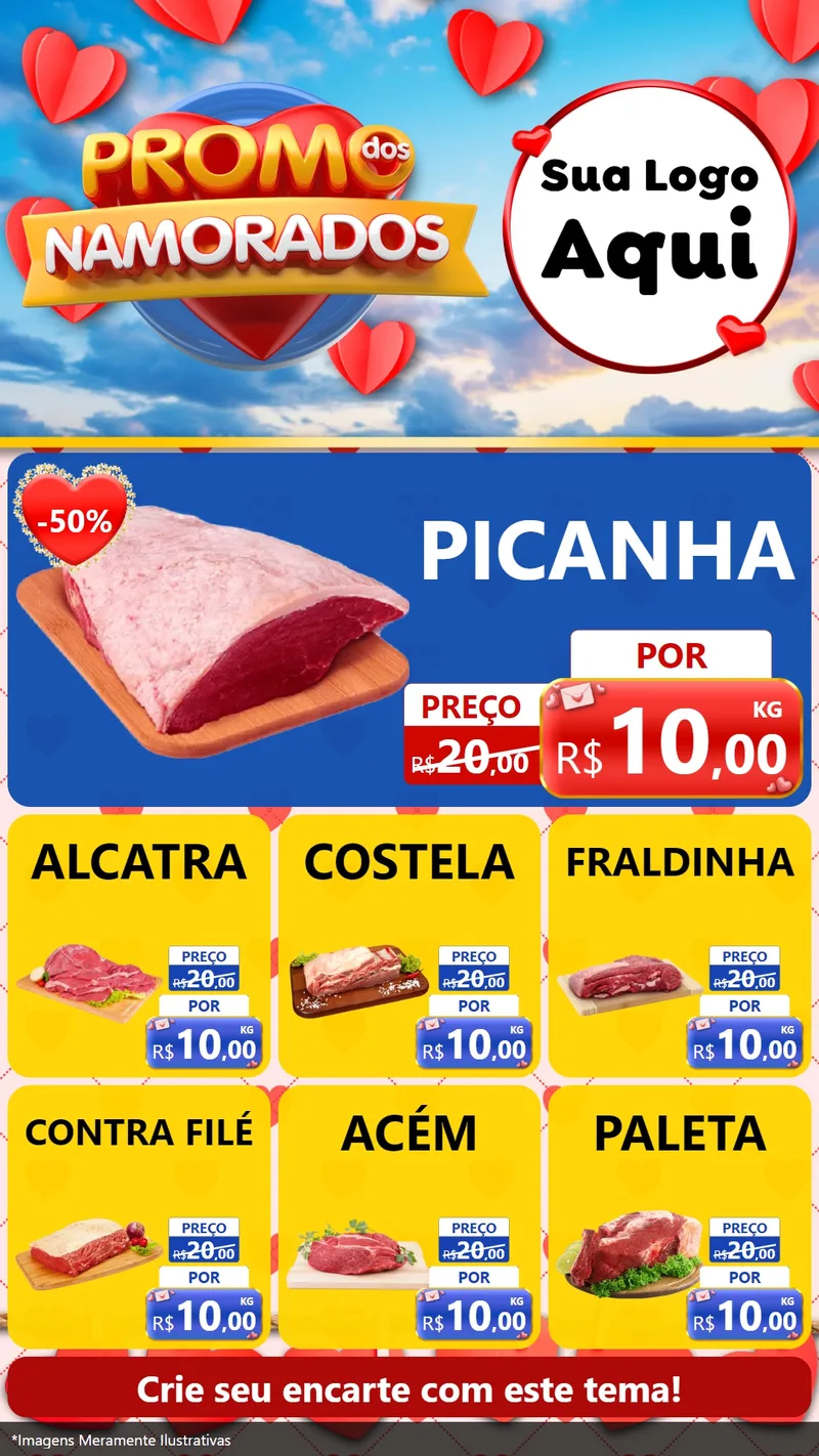 Modelo de Rede Social para Stories com o tema Promo dos Namorados para Açougue
