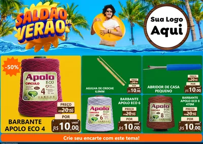 Modelo de Encarte para Encarte A4 Horizontal com o tema Saldão de Verão para Armarinho e Aviamentos