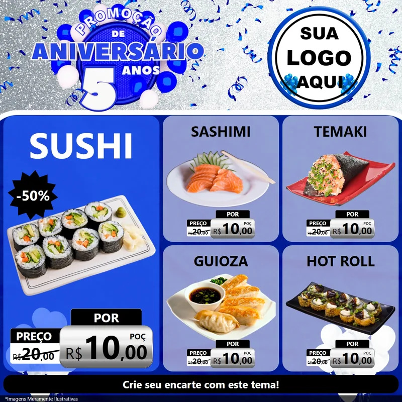 Modelo de Rede Social para Feed Facebook com o tema Promoção de Aniversário - 5 Anos para Comida japonesa