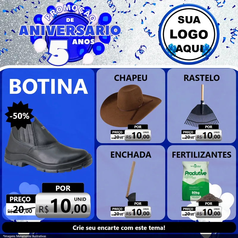 Modelo de Rede Social para Feed Facebook com o tema Promoção de Aniversário - 5 Anos para Agropecuária