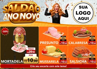 Modelo de Encarte para Encarte A4 Horizontal com o tema Saldão de Ano Novo para Frios e Laticínios