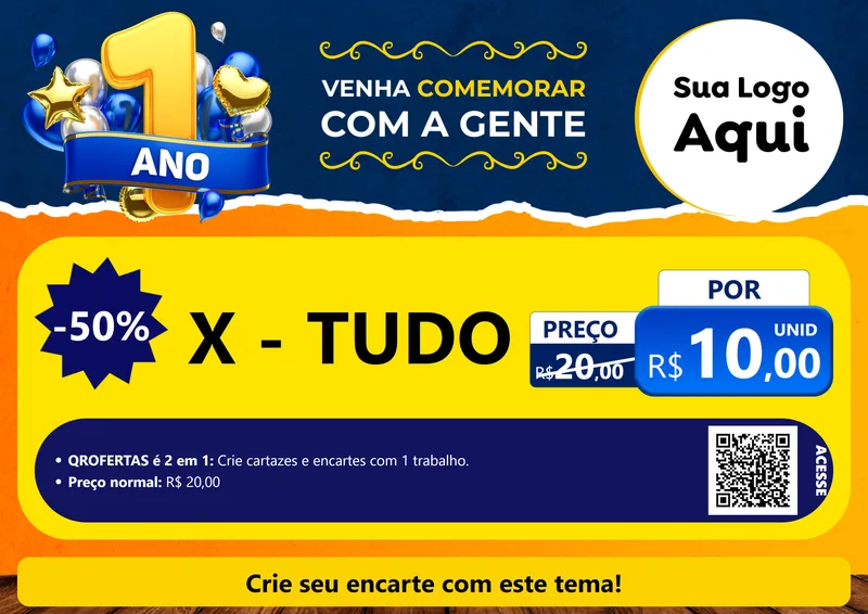 Modelo de Cartaz para Cartaz A4 Horizontal com o tema Um Ano de Aniversário para Hamburgueria