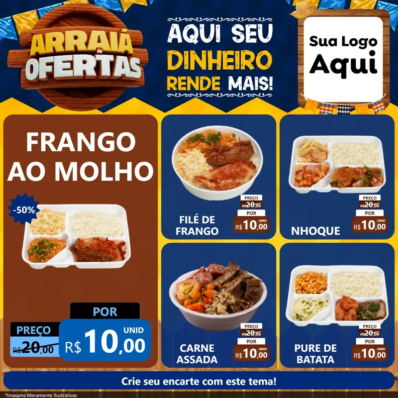 Modelo de Rede Social para Feed Facebook com o tema Arraiá de Ofertas - Junina para Restaurante