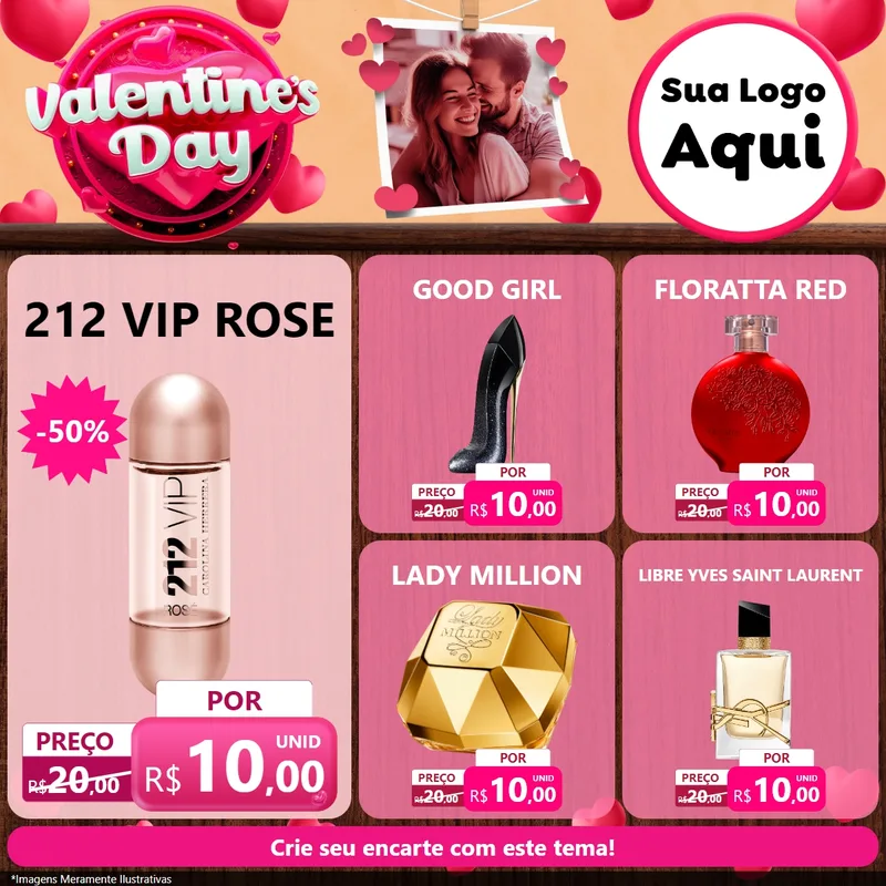 Modelo de Rede Social para Feed Facebook com o tema Valentine's Day para Perfumes