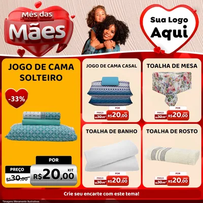 Modelo de Rede Social para Feed Facebook com o tema Mês das Mães para Cama, Mesa e Banho