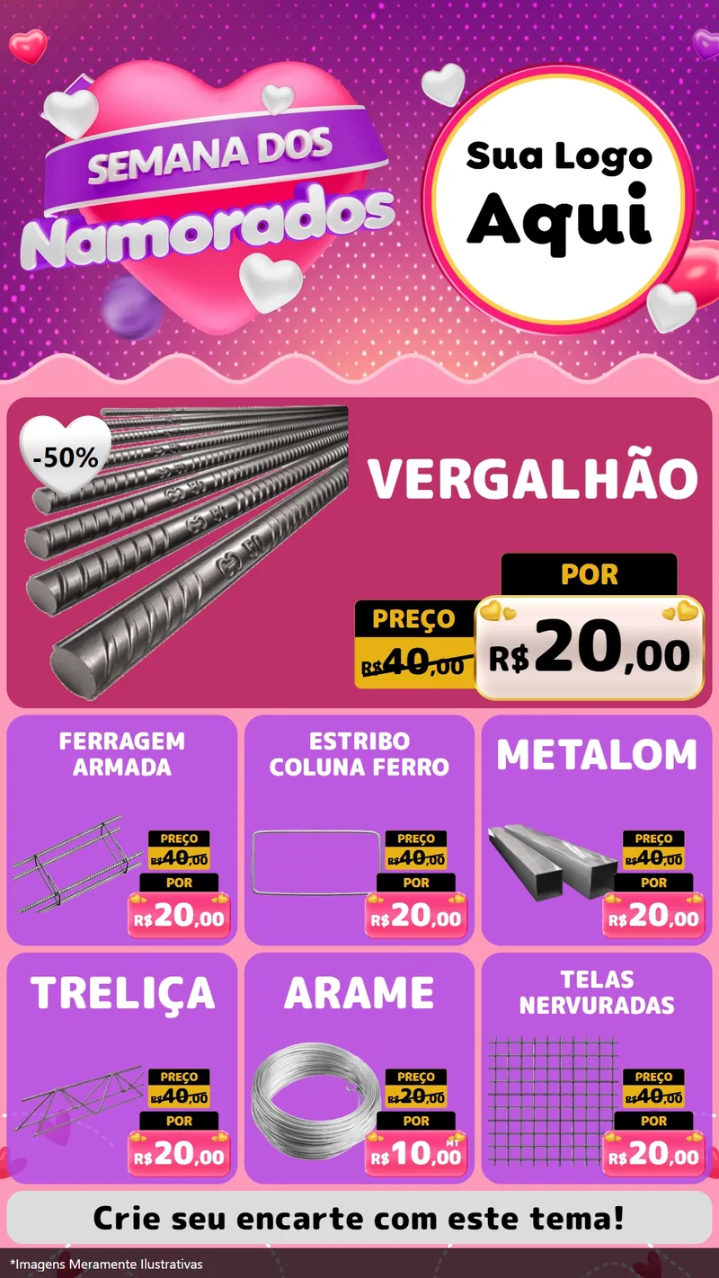 Modelo de Rede Social para Stories com o tema Semana dos Namorados para Ferragens