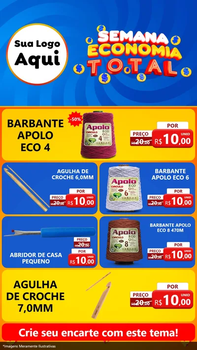 Modelo de TV para TV Vertical com o tema Semana Economia Total para Armarinho e Aviamentos