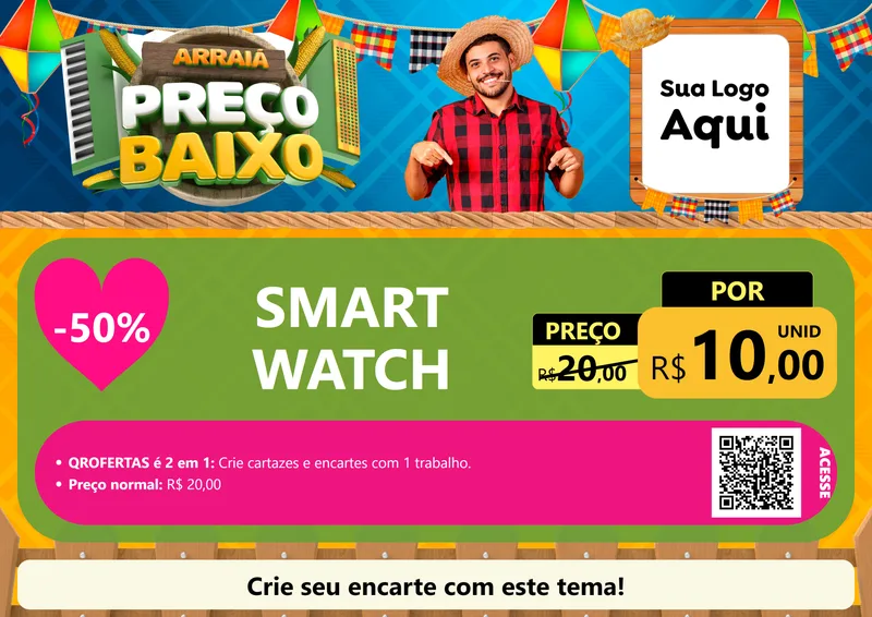 Modelo de Cartaz para Cartaz A4 Horizontal com o tema Arraiá de Preço Baixo - Junina para Informática