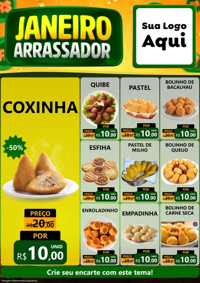 Modelo de Encarte para Encarte A4 Vertical com o tema Janeiro Arrasador para Salgadaria
