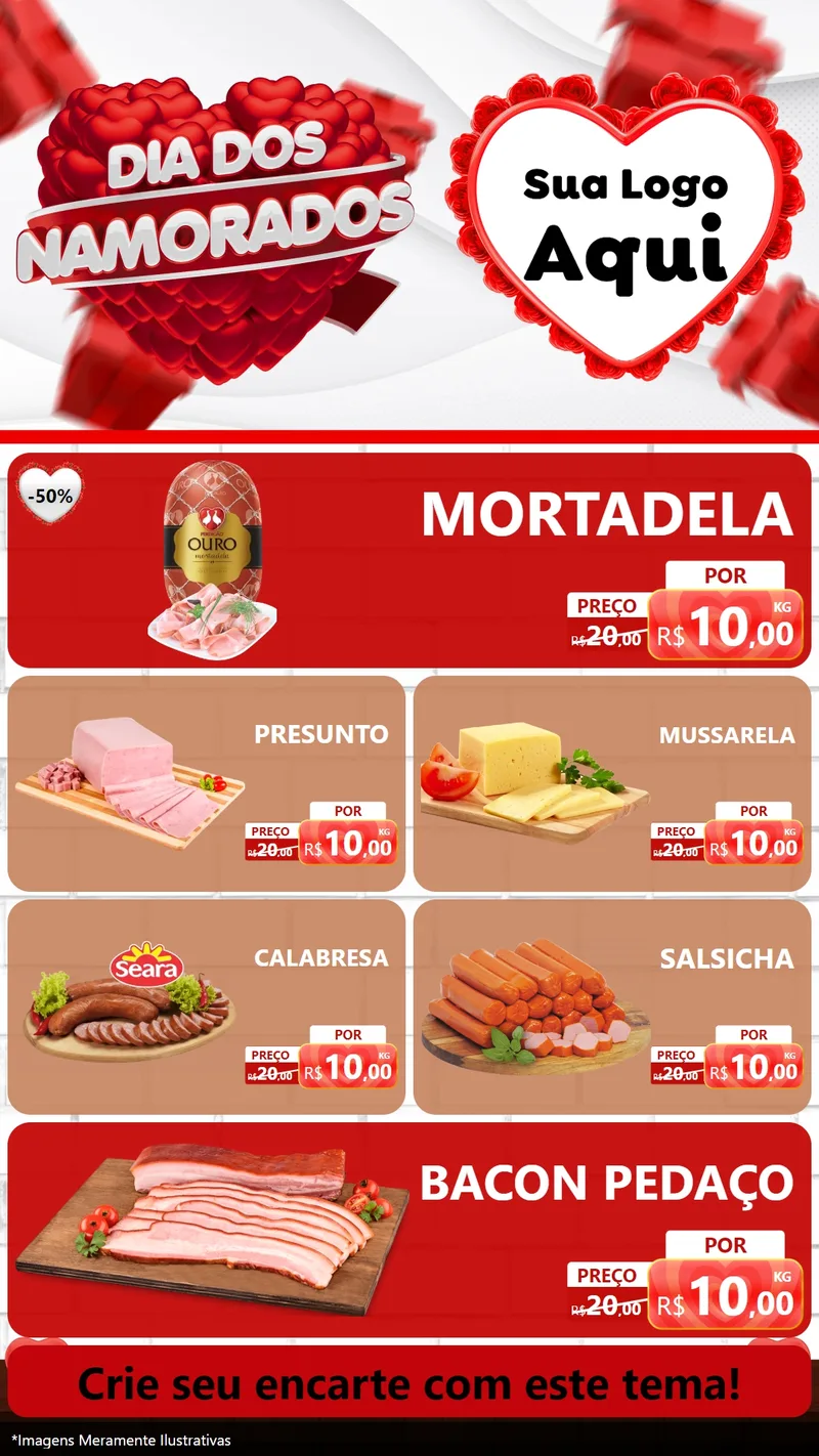 Modelo de TV para TV Vertical com o tema Dia dos Namorados para Frios e Laticínios