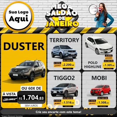 Modelo de Rede Social para Feed Facebook com o tema Mega Saldão de Janeiro para Concessionaria de Carros