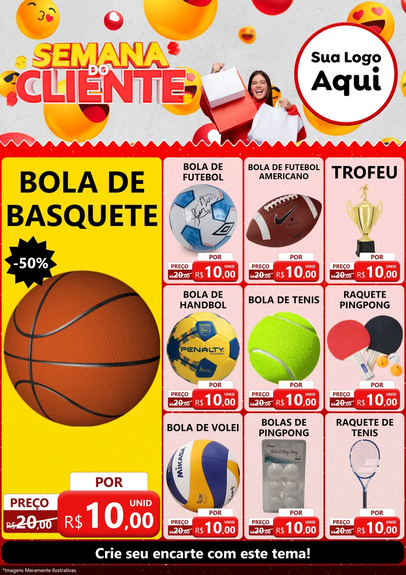 Modelo de Encarte para Encarte A4 Vertical com o tema Semana do Cliente para Artigos Esportivos