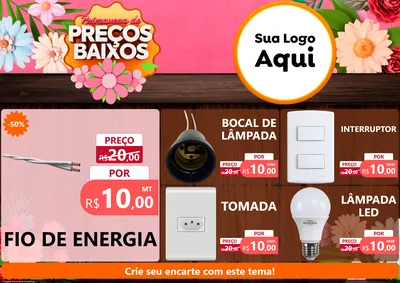 Modelo de Encarte para Encarte A4 Horizontal com o tema Primavera de Preços Baixos para Materiais Elétricos
