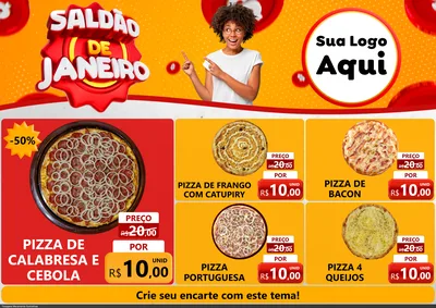 Modelo de Encarte para Encarte A4 Horizontal com o tema Saldão de Janeiro para Pizzaria