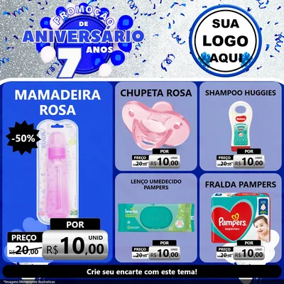 Modelo de Rede Social para Feed Facebook com o tema Promoção de Aniversário - 7 Anos para Bebês