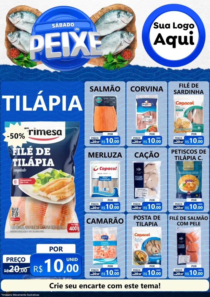 Modelo de Encarte para Encarte A4 Vertical com o tema Sábado do Peixe para Peixaria