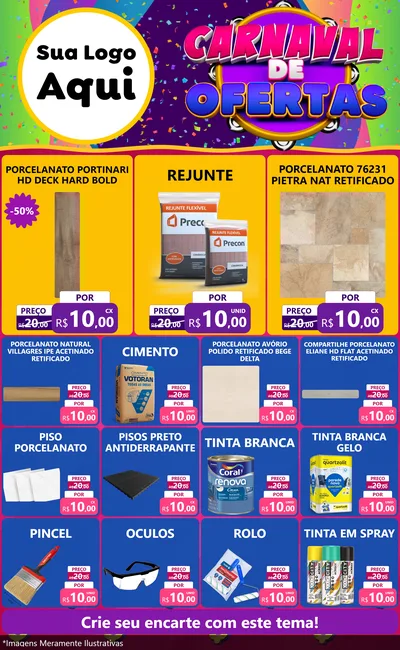 Modelo de Encarte para Encarte Grande com o tema Carnaval de Ofertas para Pisos e revestimentos