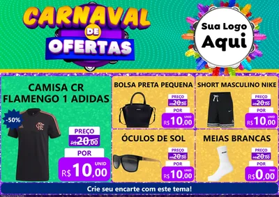 Modelo de Encarte para Encarte A4 Horizontal com o tema Carnaval de Ofertas para Roupas e acessórios
