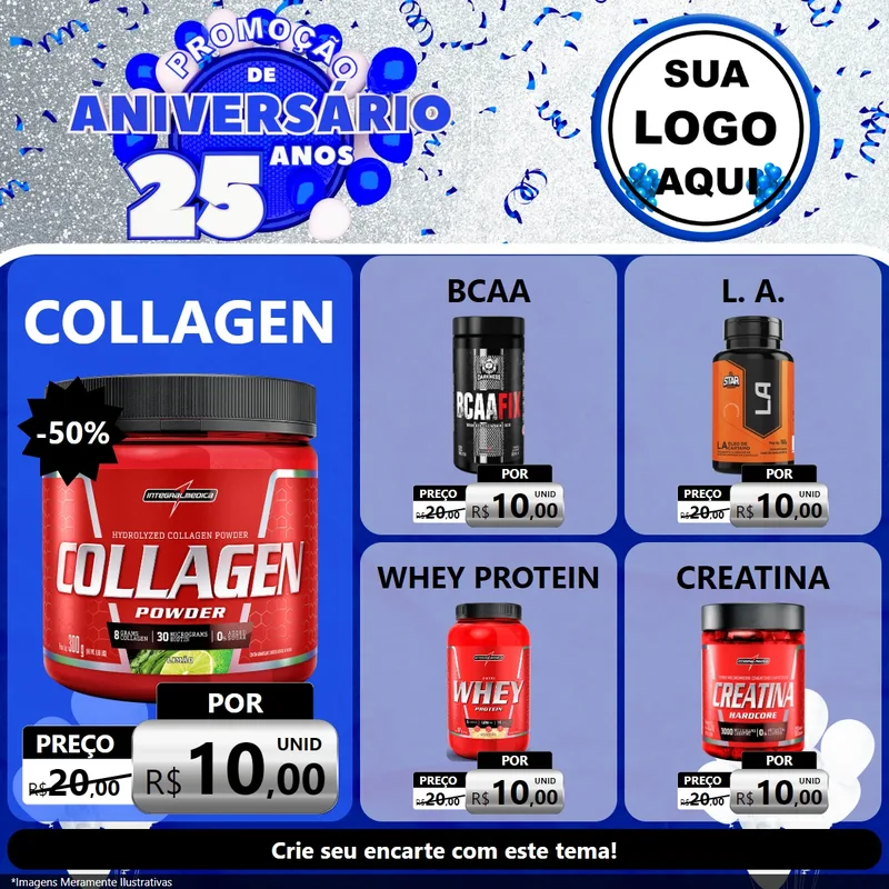 Modelo de Rede Social para Feed Facebook com o tema Promoção de Aniversário - 25 Anos para Suplementos alimentares