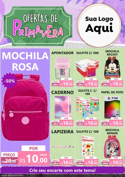 Modelo de Encarte para Encarte A4 Vertical com o tema Ofertas de Primavera para Papelaria