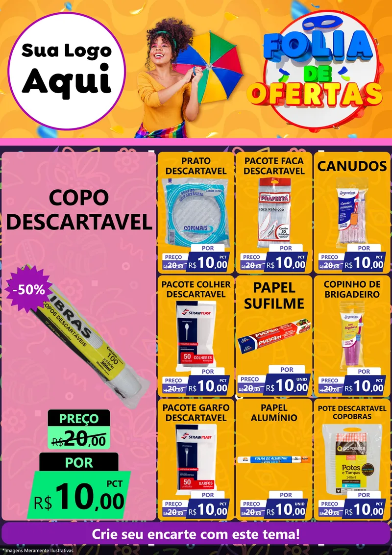 Modelo de Encarte para Encarte A4 Vertical com o tema Folia de Ofertas para Embalagens