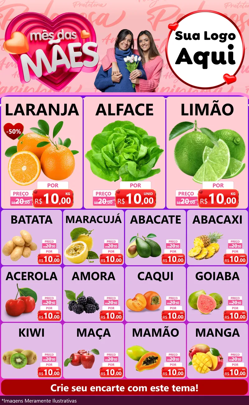 Modelo de Encarte para Encarte Grande com o tema Mês Das Mães para Hortifrúti