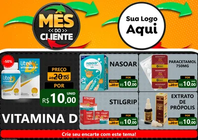 Modelo de Encarte para Encarte A4 Horizontal com o tema Mês do Cliente para Farmácia