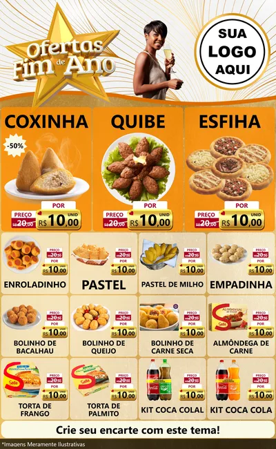 Modelo de Encarte para Encarte Grande com o tema Ofertas Fim de Ano para Salgadaria