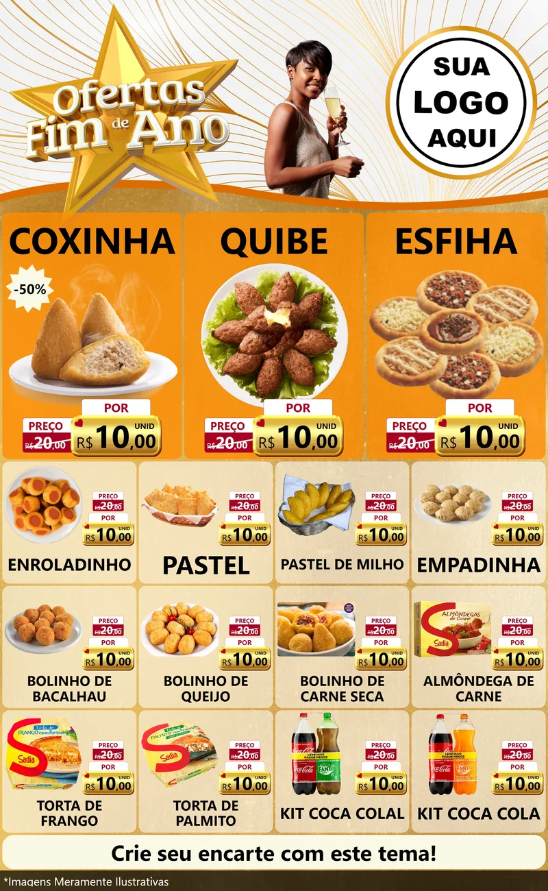 Modelo de Encarte para Encarte Grande com o tema Ofertas Fim de Ano para Salgadaria