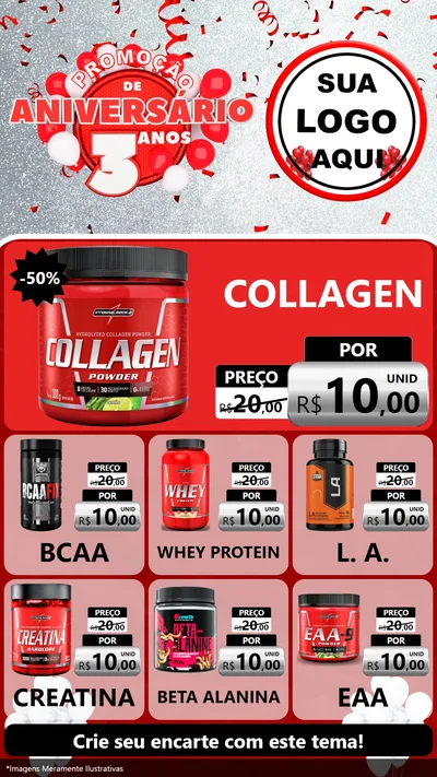 Modelo de Rede Social para Stories com o tema Promoção de Aniversário - 3 Anos para Suplementos alimentares
