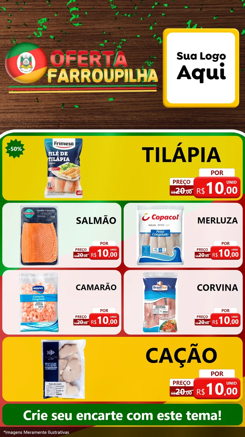 Modelo de TV para TV Vertical com o tema Oferta Farroupilha para Peixaria