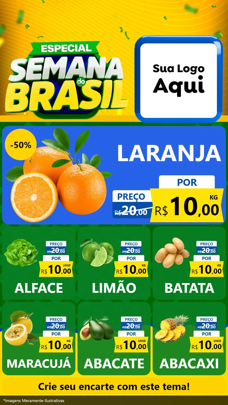 Modelo de Rede Social para Stories com o tema Especial Semana do Brasil para Hortifrúti