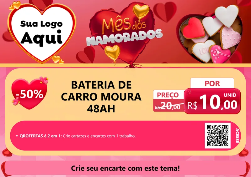 Modelo de Cartaz para Cartaz A4 Horizontal com o tema Mês dos Namorados para Baterias Elétricas