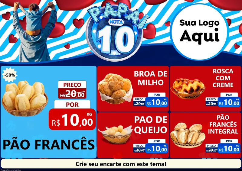 Modelo de Encarte para Encarte A4 Horizontal com o tema Papai Nota 10 para Padaria