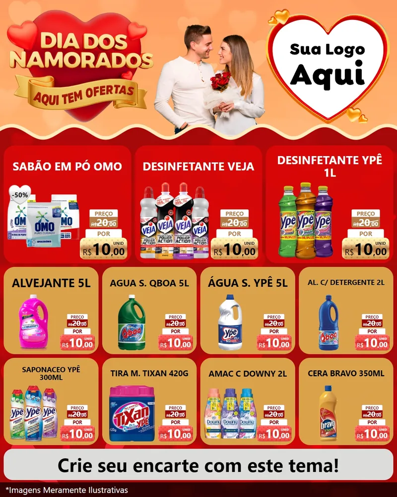 Modelo de Rede Social para Feed Instagram com o tema Dia dos Namorados - Aqui Tem Ofertas para Produtos de Limpeza