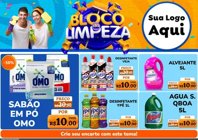 Modelo de Encarte para Encarte A4 Horizontal com o tema Bloco da Limpeza para Produtos de Limpeza