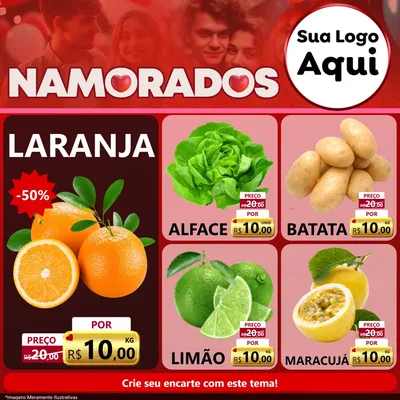 Modelo de Rede Social para Feed Facebook com o tema Dia dos Namorados para Hortifrúti