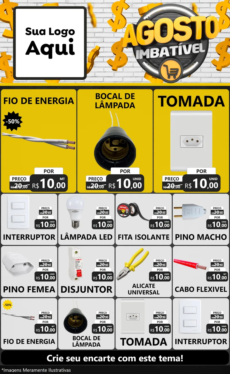 Modelo de Encarte para Encarte Grande com o tema Agosto imbatível para Materiais Elétricos
