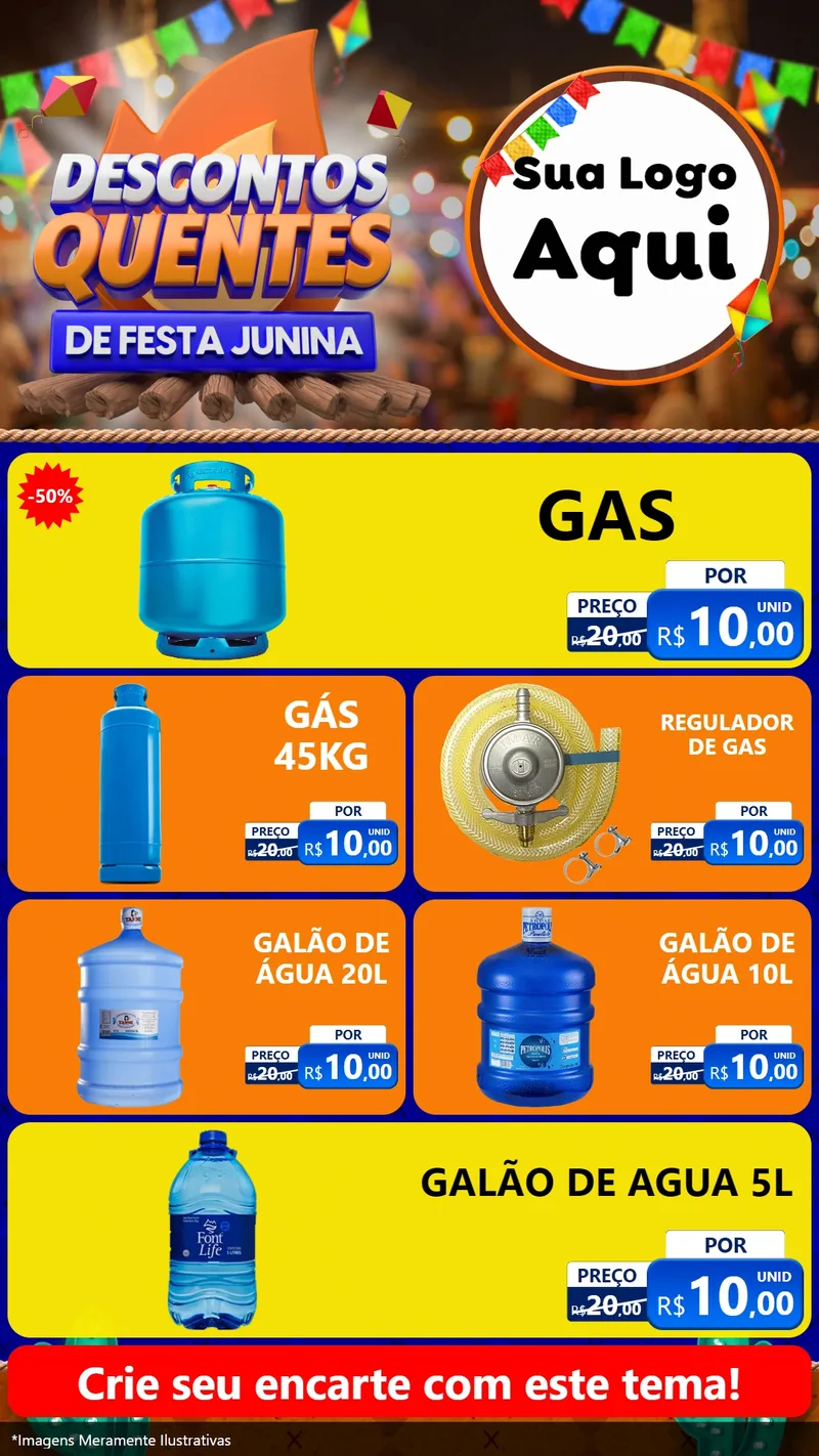 Modelo de TV para TV Vertical com o tema Descontos Quentes de Festa Junina para Água e gás