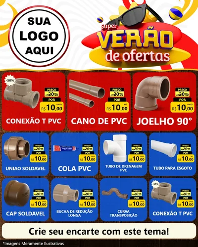 Modelo de Rede Social para Feed Instagram com o tema Super Verão de Ofertas para Tubos e conexões