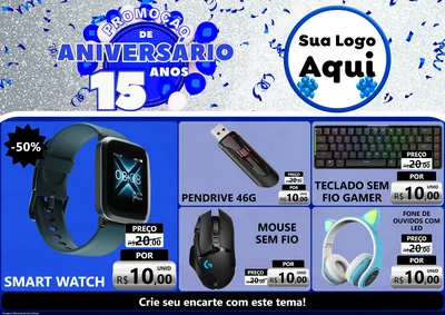Modelo de Encarte para Encarte A4 Horizontal com o tema Promoção de Aniversário - 15 Anos para Informática