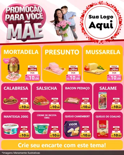 Modelo de Rede Social para Feed Instagram com o tema Promoção Para Você Mãe para Frios e Laticínios