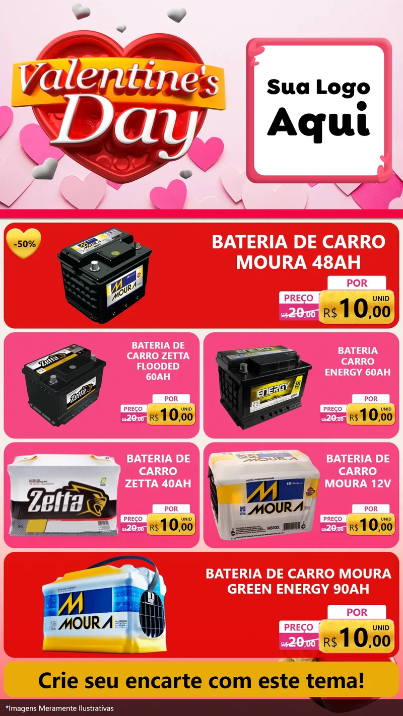 Modelo de TV para TV Vertical com o tema Valentine's Day para Baterias Elétricas