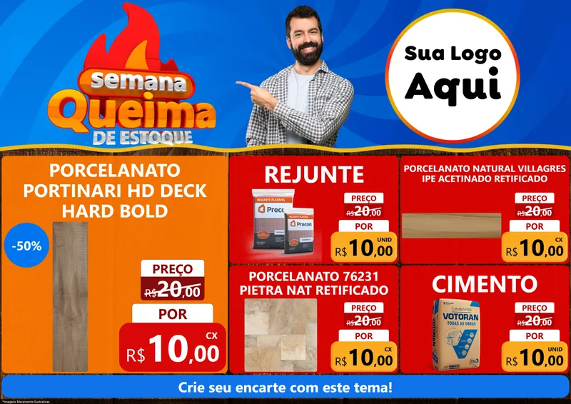 Modelo de Encarte para Encarte A4 Horizontal com o tema Semana Queima de Estoque para Pisos e revestimentos